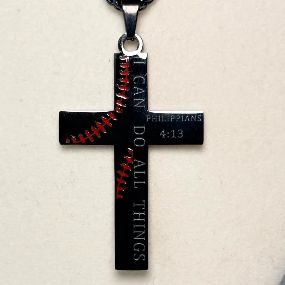 Black and Red Baseball Cross Necklace‎
